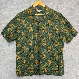 Jim Thompson 100% Linen Hawaiian Tiger Shirt Medium Relaxed Jungle Button Aloha